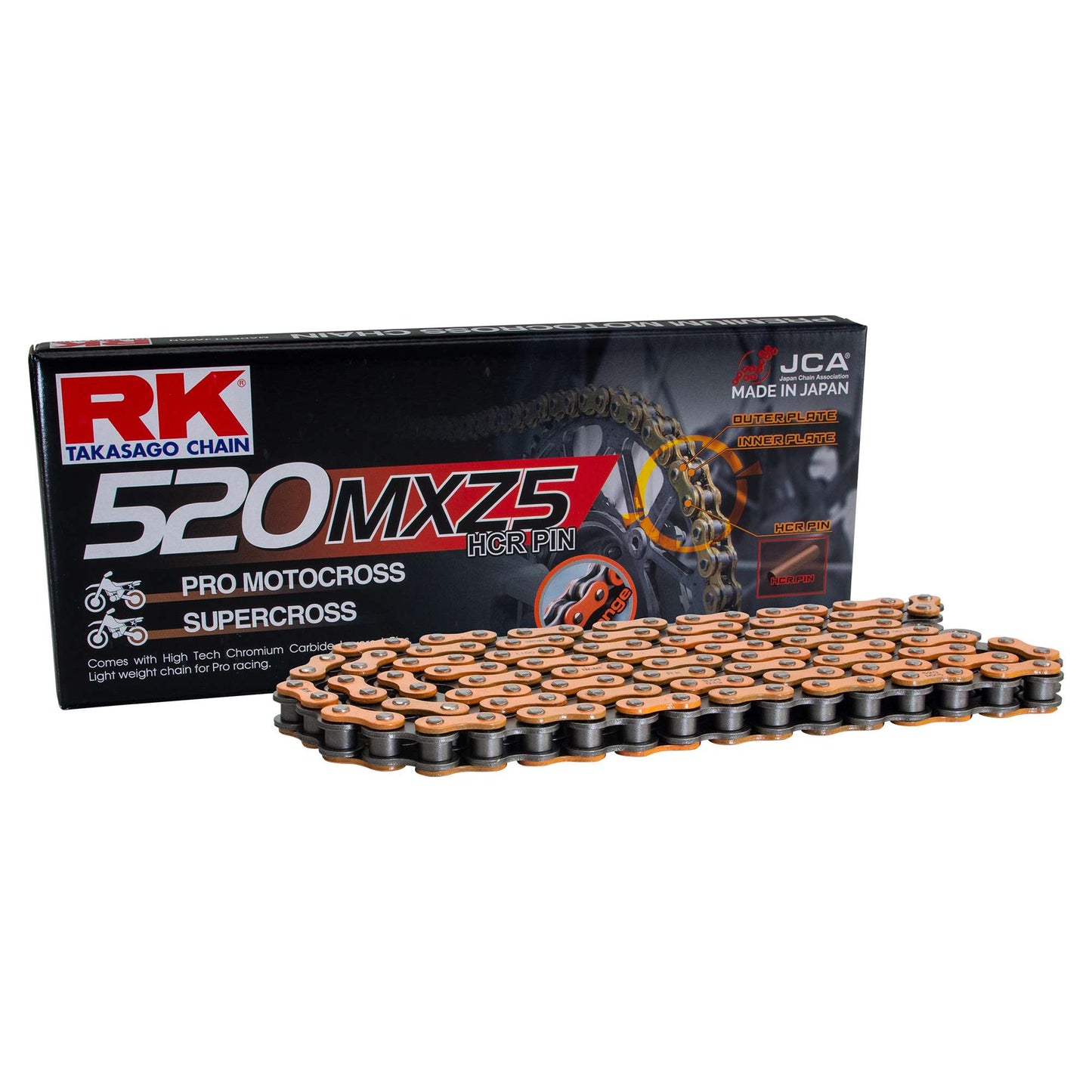 Catena RK passo 520 cross professionale senza O-RING 120 maglie - arancione