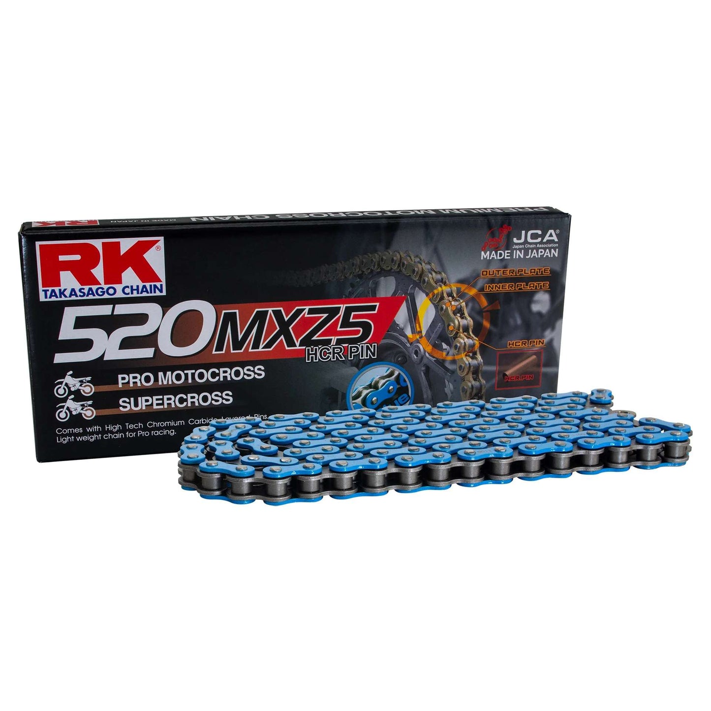 Catena RK passo 520 cross professionale senza O-RING 120 maglie - blu
