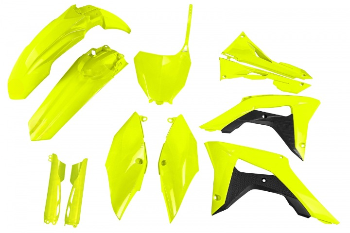 FULL-KIT-PLASTICHE-COMPATIBILE-CON-HONDA-CRF-250R-2018-2021-con-cop.sc.-filtro-EU-GIALLO FLUO-DFLU