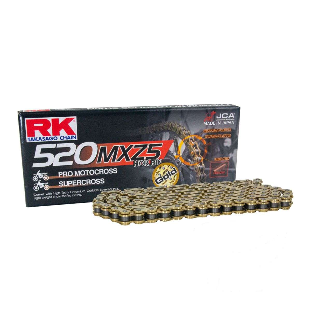 Catena RK passo 520 cross professionale senza O-RING 120 maglie - oro