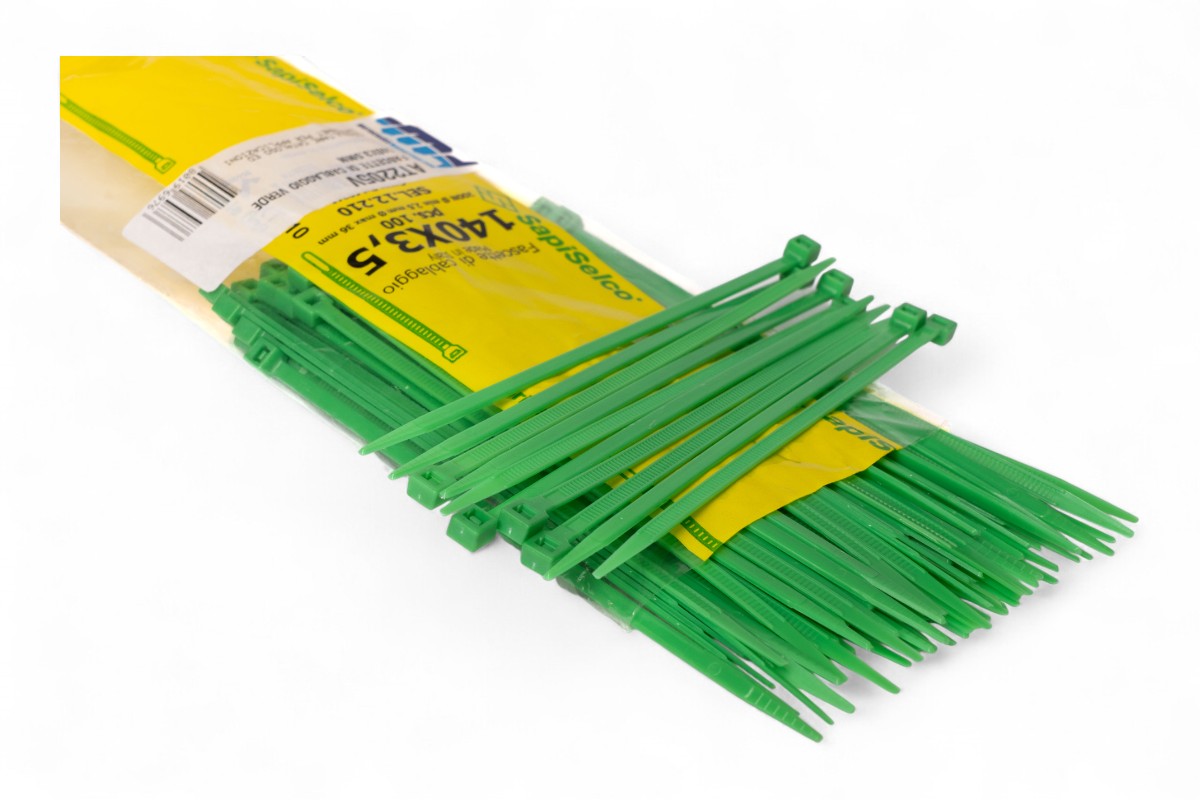 FASCETTE DI CABLAGGIO IN NYLON - LUNGHEZZA 140MM, LARGHEZZA 3,5MM - VERDE (100 PEZZI) MOTOCROSS MARKETING