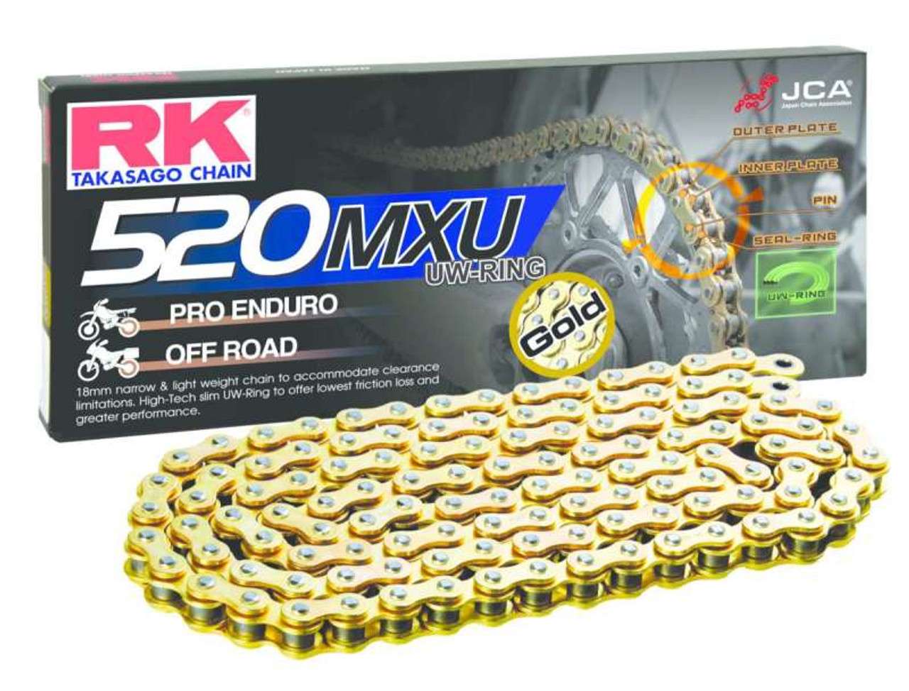 Catena RK passo 520 cross-enduro professionale con U-RING 120 maglie - oro