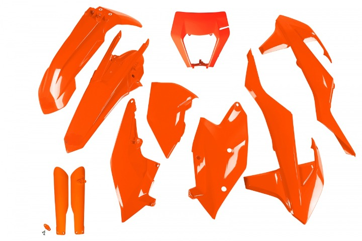 FULL-KIT-PLASTICHE-COMPATIBILE-CON-KTM-EXC-250-2017-2019-con-portafaro-ARANCIO FLUO-FFLU