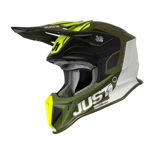 Casco Just1 J18 Mips Pulsar - Verde army Nero Bianco - Tg L