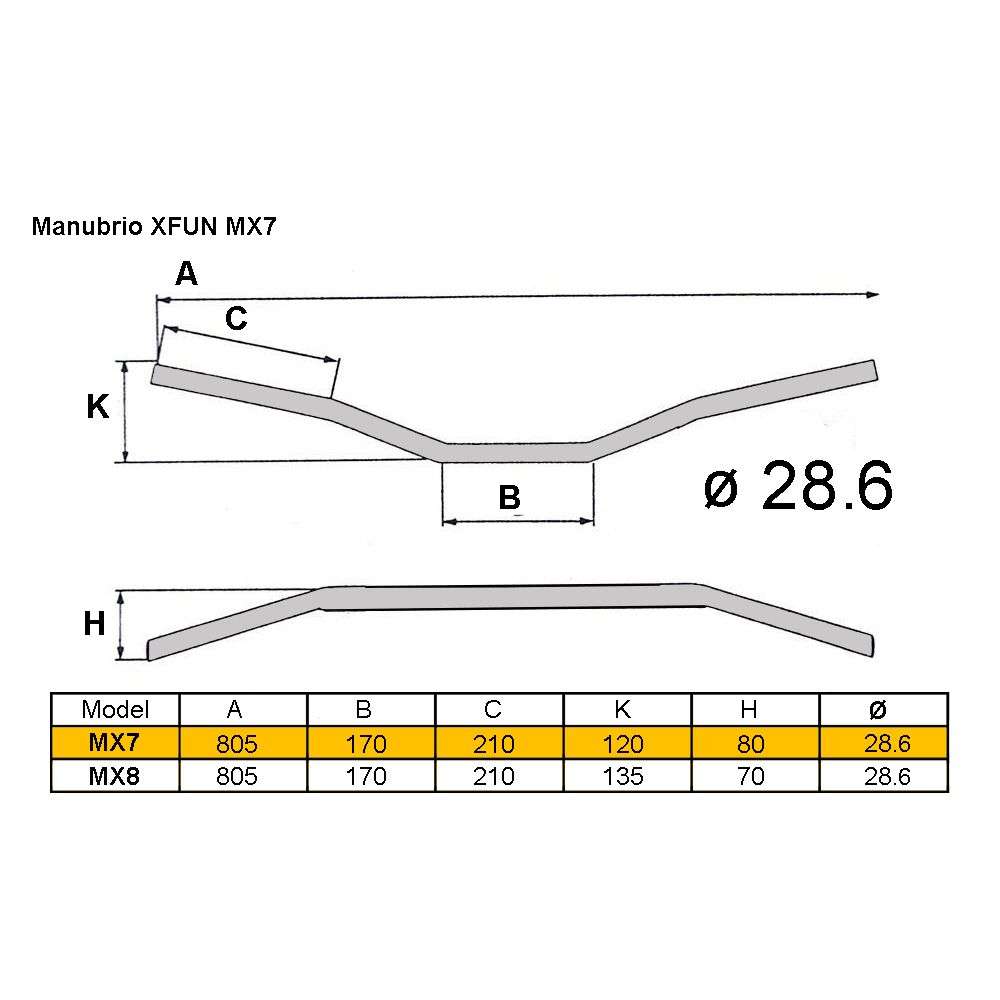 MANUBRIO MX7 Ø28 PIEGA MEDIA