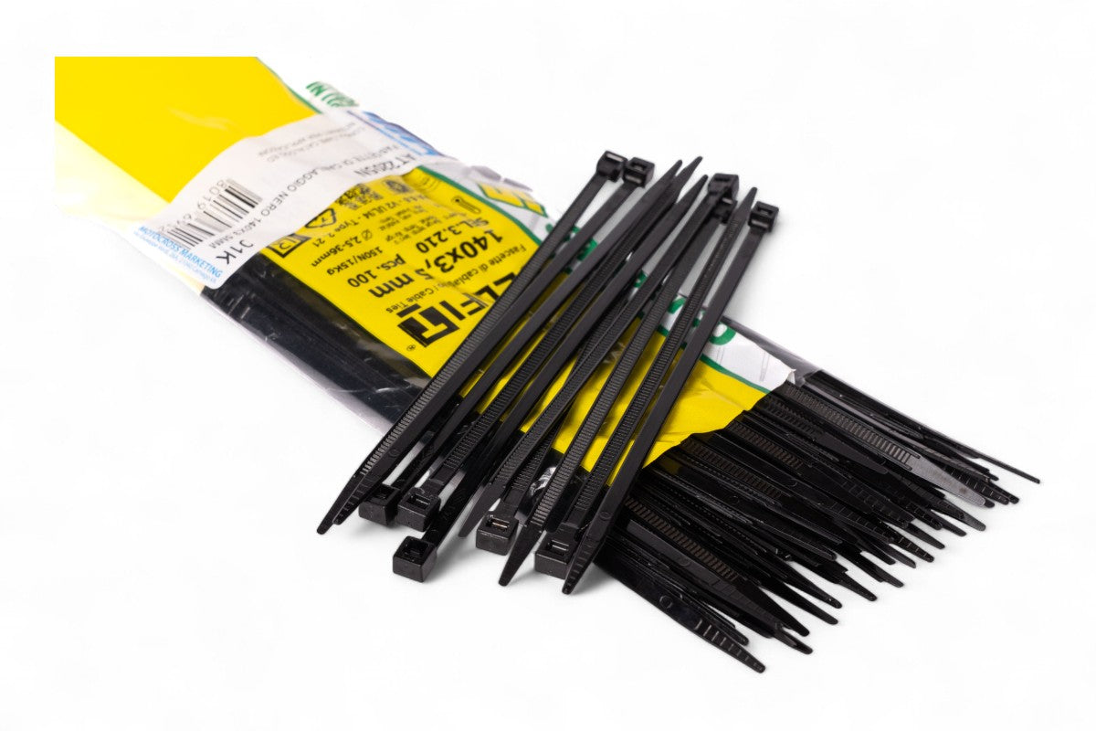 FASCETTE DI CABLAGGIO IN NYLON - LUNGHEZZA 140MM , LARGHEZZA 3,5MM - NERO (100 PEZZI) MOTOCROSS MARKETING