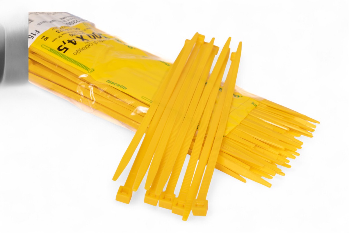 FASCETTE DI CABLAGGIO IN NYLON - LUNGHEZZA 200MM, LARGHEZZA 4,5MM - GIALLO (100 PEZZI) MOTOCROSS MARKETING