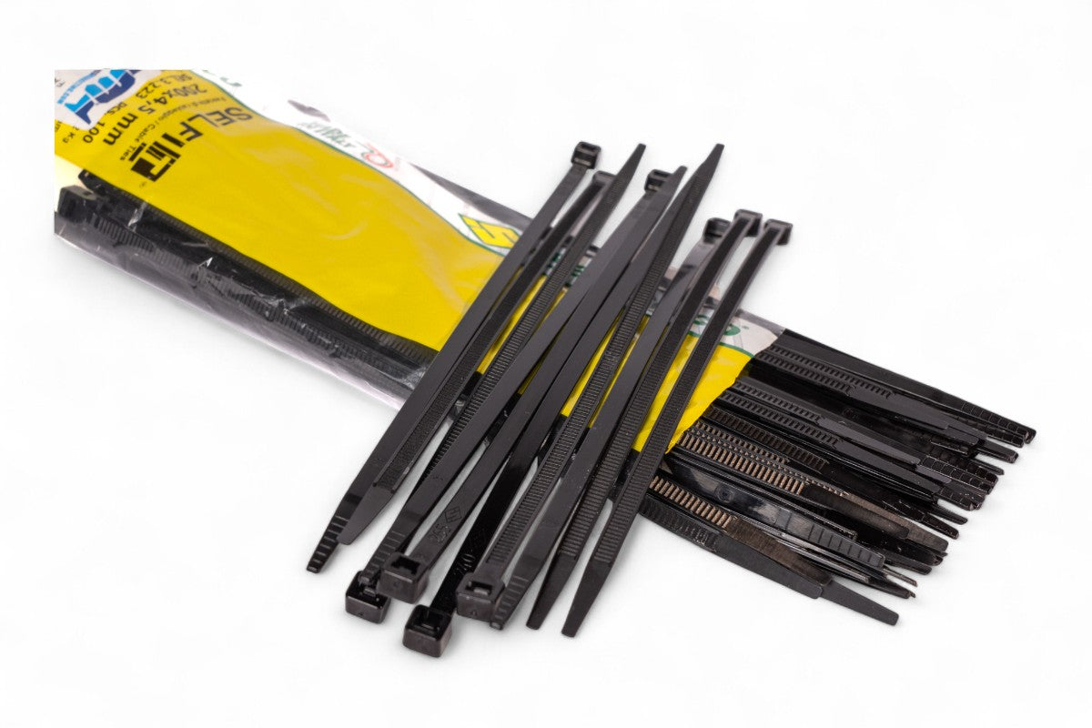 FASCETTE DI CABLAGGIO IN NYLON - LUNGHEZZA 200MM, LARGHEZZA 4,5MM - NERO (100 PEZZI) MOTOCROSS MARKETING