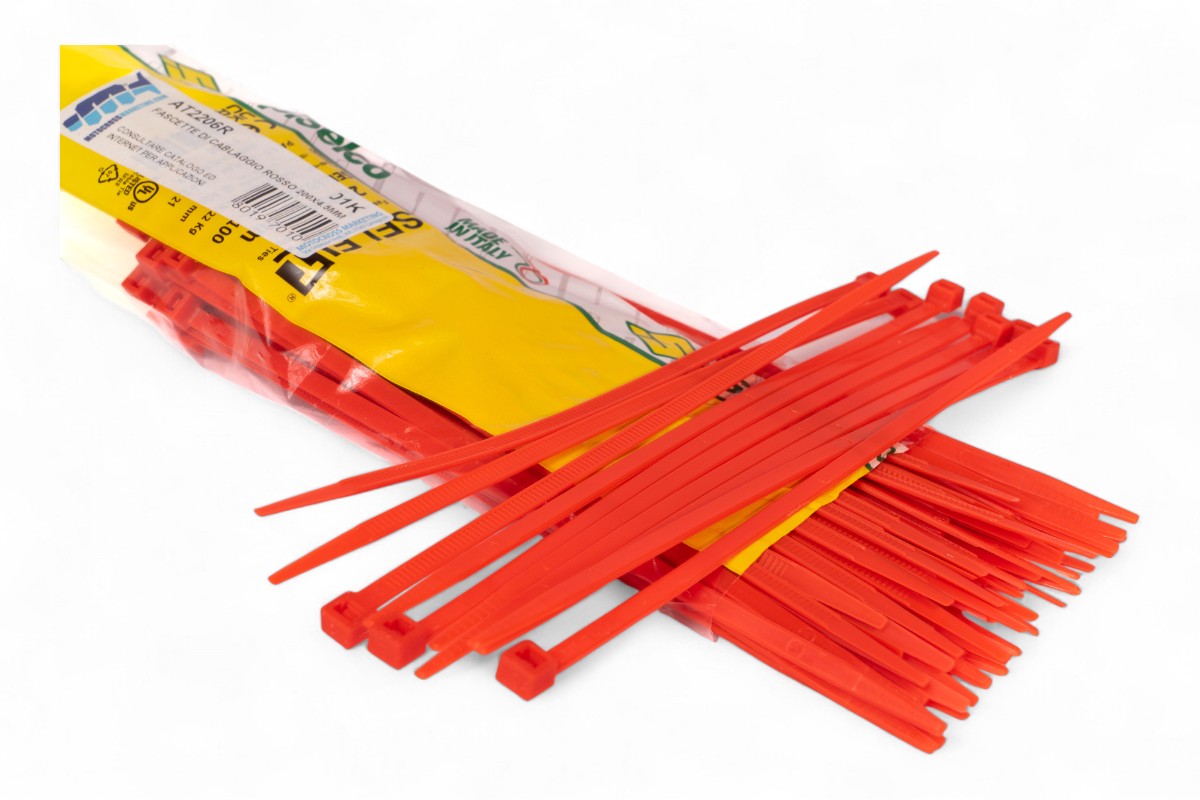 FASCETTE DI CABLAGGIO IN NYLON - LUNGHEZZA 200MM, LARGHEZZA 4,5MM - ROSSO (100 PEZZI) MOTOCROSS MARKETING