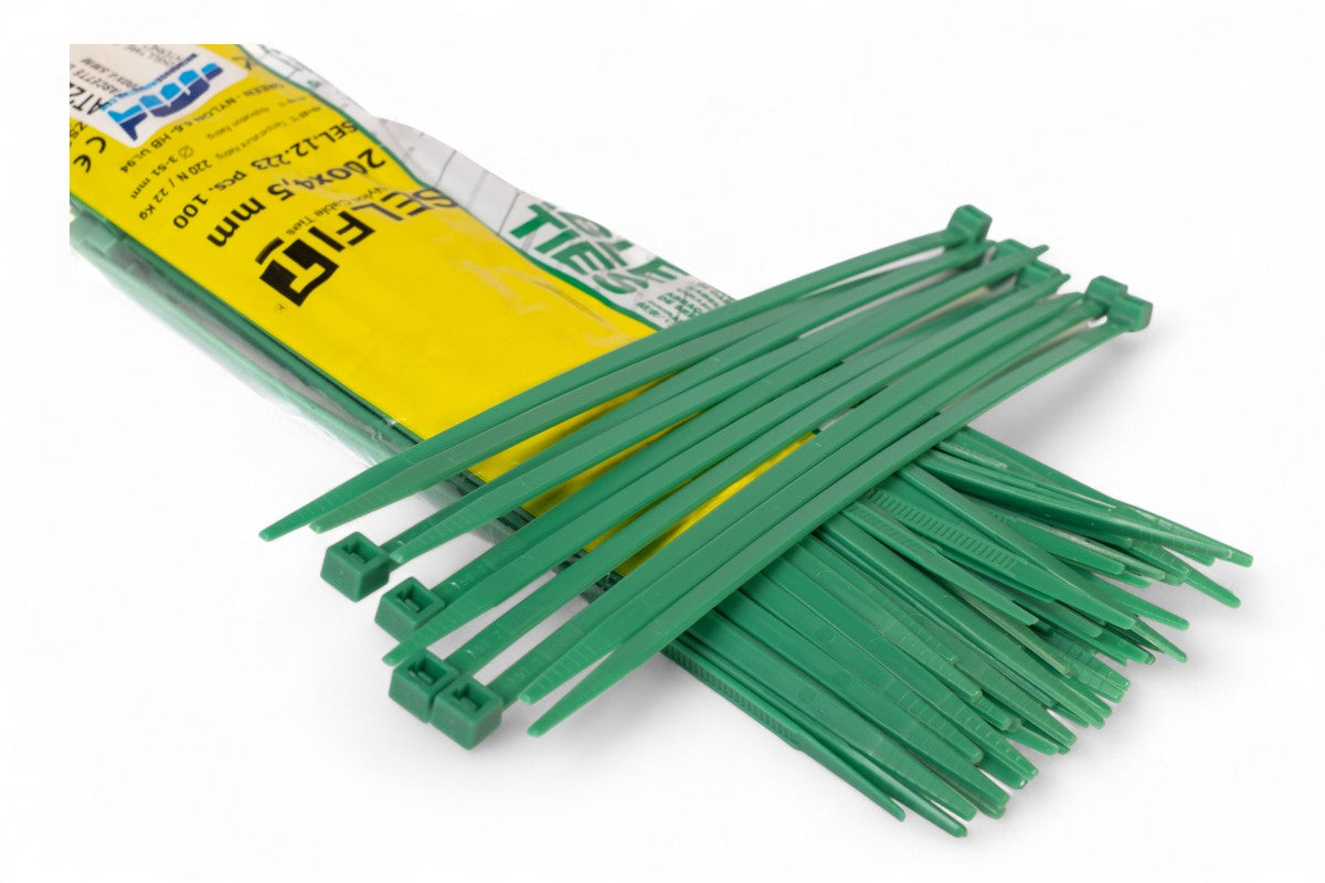 FASCETTE DI CABLAGGIO IN NYLON - LUNGHEZZA 200MM, LARGHEZZA 4,5MM - VERDE (100 PEZZI) MOTOCROSS MARKETING