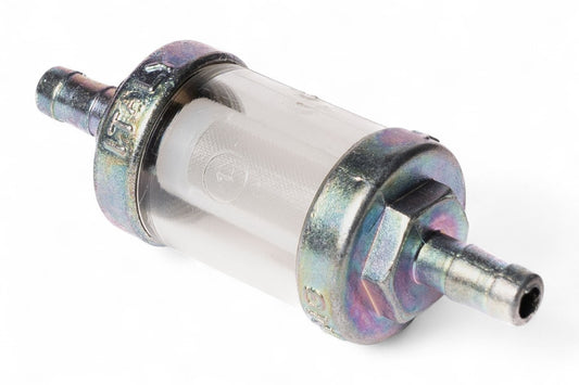 FILTRO BENZINA RIUTILIZZABILE - CORPO IN PLASTICA, FONDELLI IN METALLO - ATTACCO CROMATO Ø 6MM MOTOCROSS MARKETING