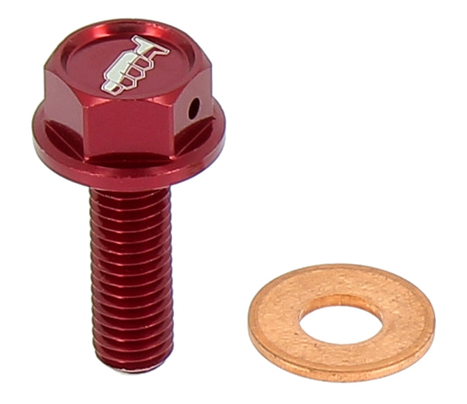 TAPPO DRENAGGIO OLIO CON INSERTO MAGNETICO M8 X 25MM PASSO 1,25 - ROSSO HONDA CRF 250R (04-09) MOTOCROSS MARKETING