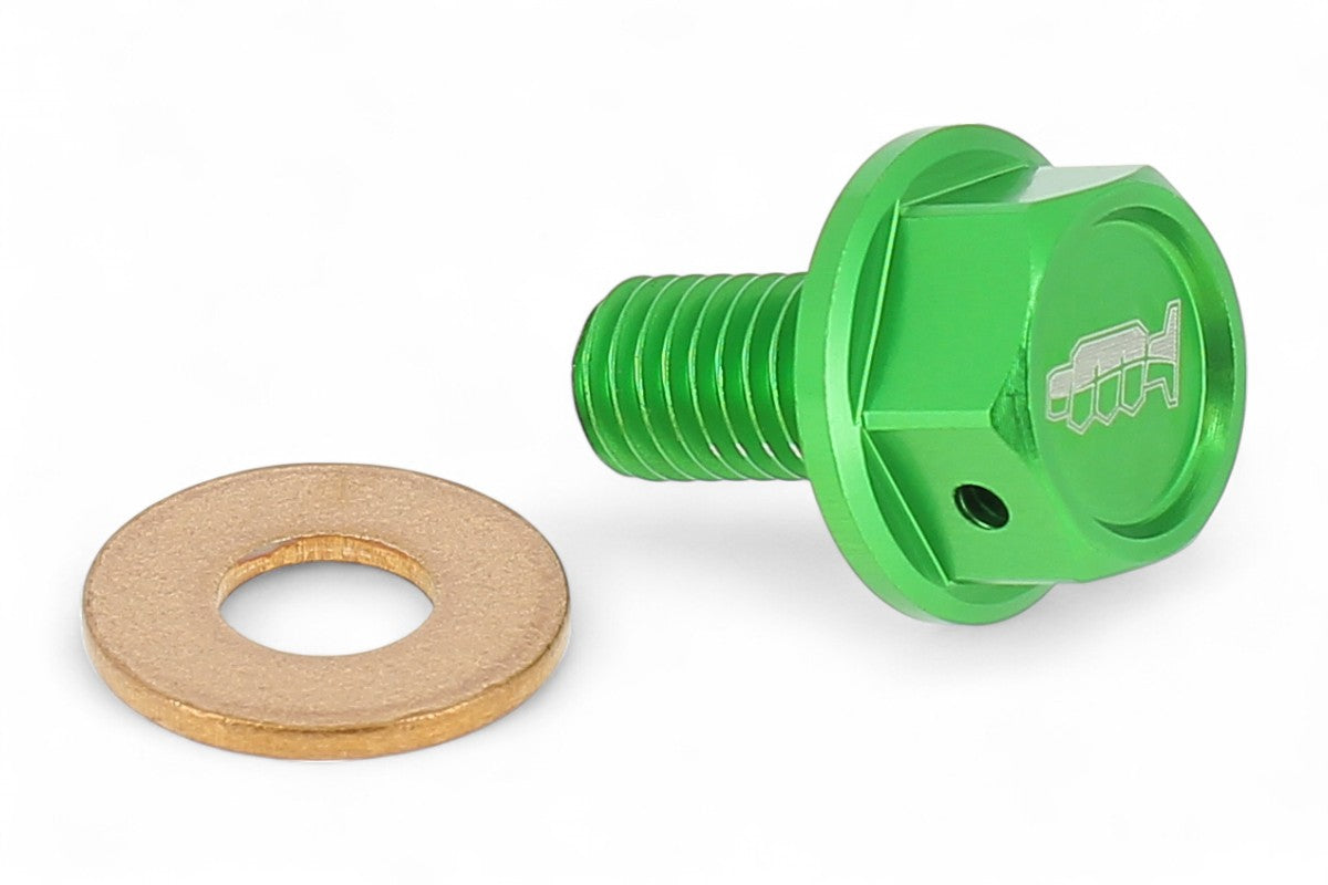 TAPPO DRENAGGIO OLIO CON INSERTO MAGNETICO M8 X 15MM PASSO 1,25 - VERDE KAWASAKI KXF 450 (19-26) MOTOCROSS MARKETING