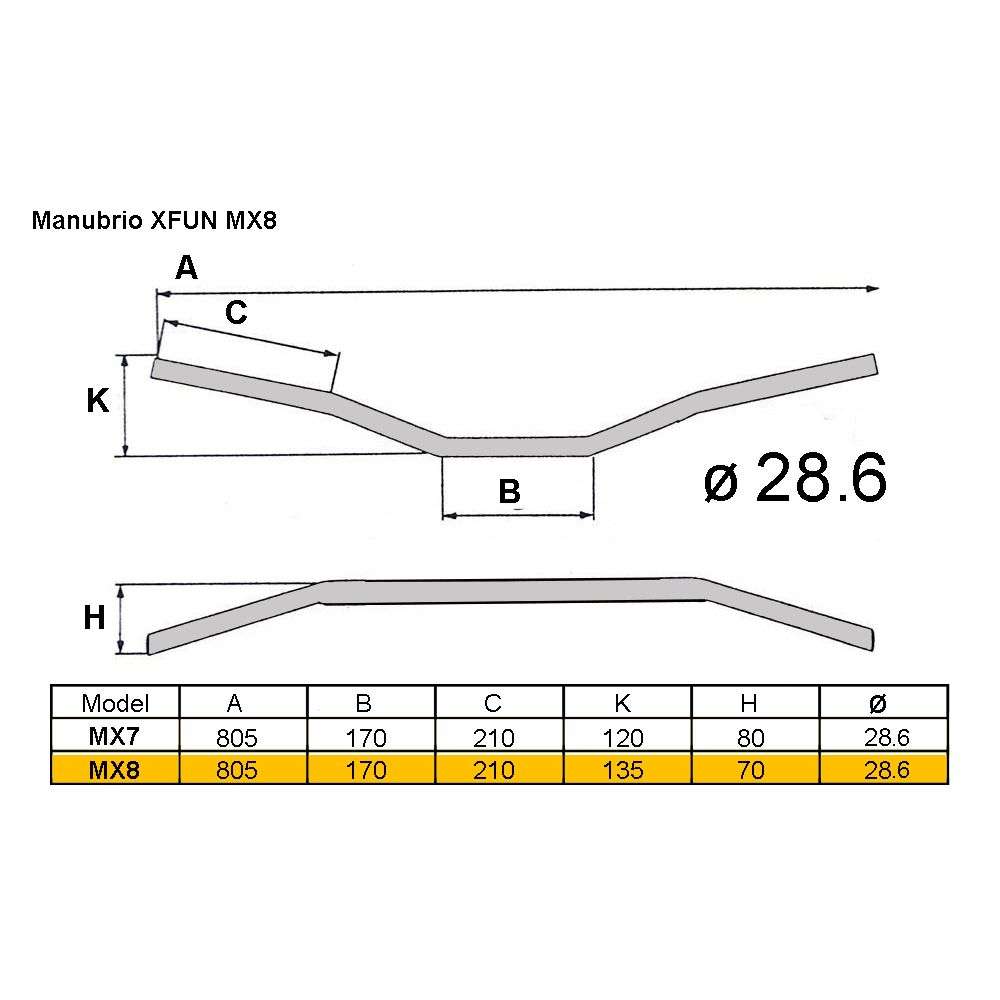 MANUBRIO MX8 Ø28 PIEGA ALTA