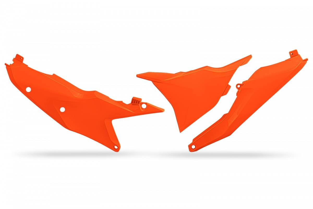 FIANCATINE-LATERALI-COMPATIBILE-CON-KTM-SX-250-2023-2026-con-coperchio-scatola-filtro-lato-sinistro-ARANCIO FLUO-FFLU