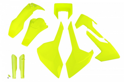 FULL-KIT-PLASTICHE-COMPATIBILE-CON-HUSQVARNA-TE-125-2017-2019-con-portafaro-GIALLO FLUO-DFLU
