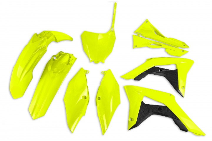 KIT-PLASTICHE-COMPATIBILE-CON-HONDA-CRF-250R-2018-2021-con-cop.-scatola-filtro-GIALLO FLUO-DFLU