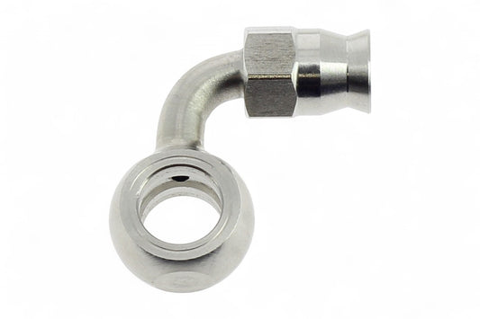 RACCORDO TUBO FRENO RACCORDO OCCHIELLO PIEGATO LATERALMENTE A 90° IN ACCIAIO INOX